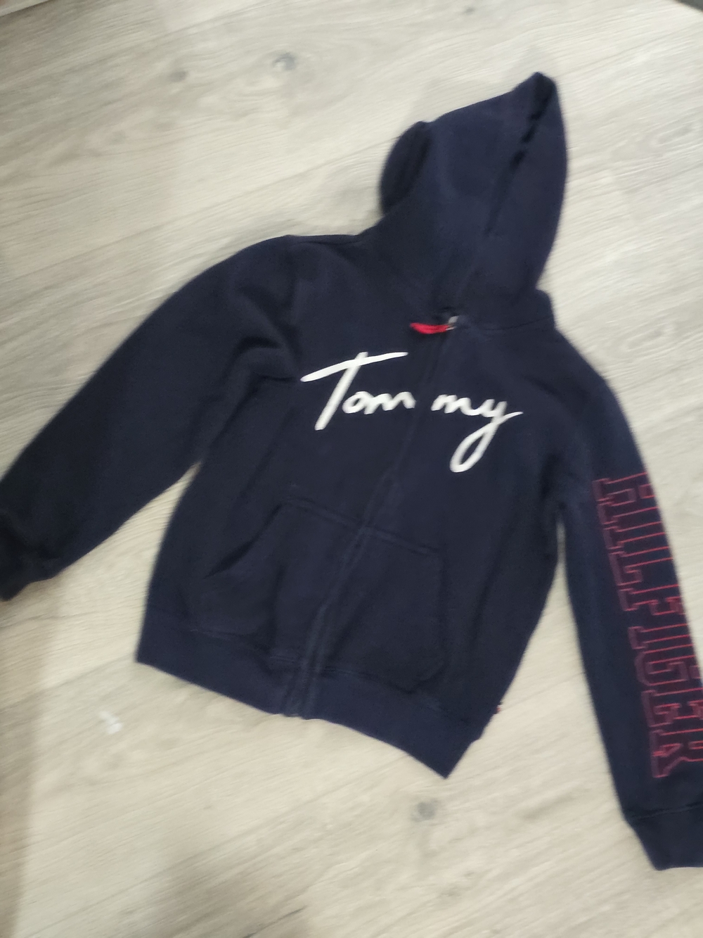 Tommy Hilfiger Navy Zip-Up Hoodie with Script Chest Logo